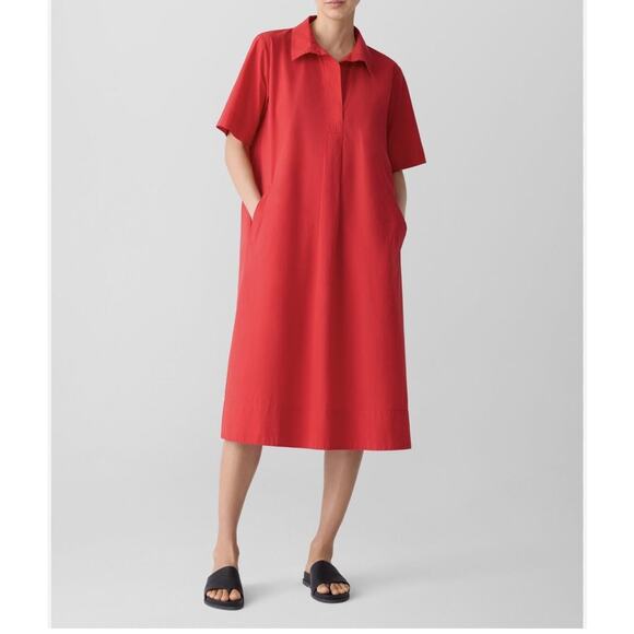Eileen Fisher Dress Womens Petite Small Crimson Classic Collar Organic Cotton - Picture 1 of 14